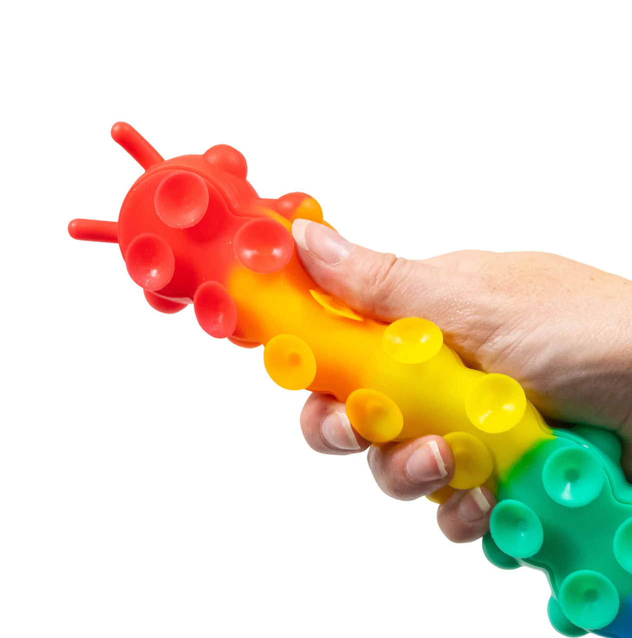 LIGHT UP SUCTION PUSH POPPER RAINBOW CATERPILLAR