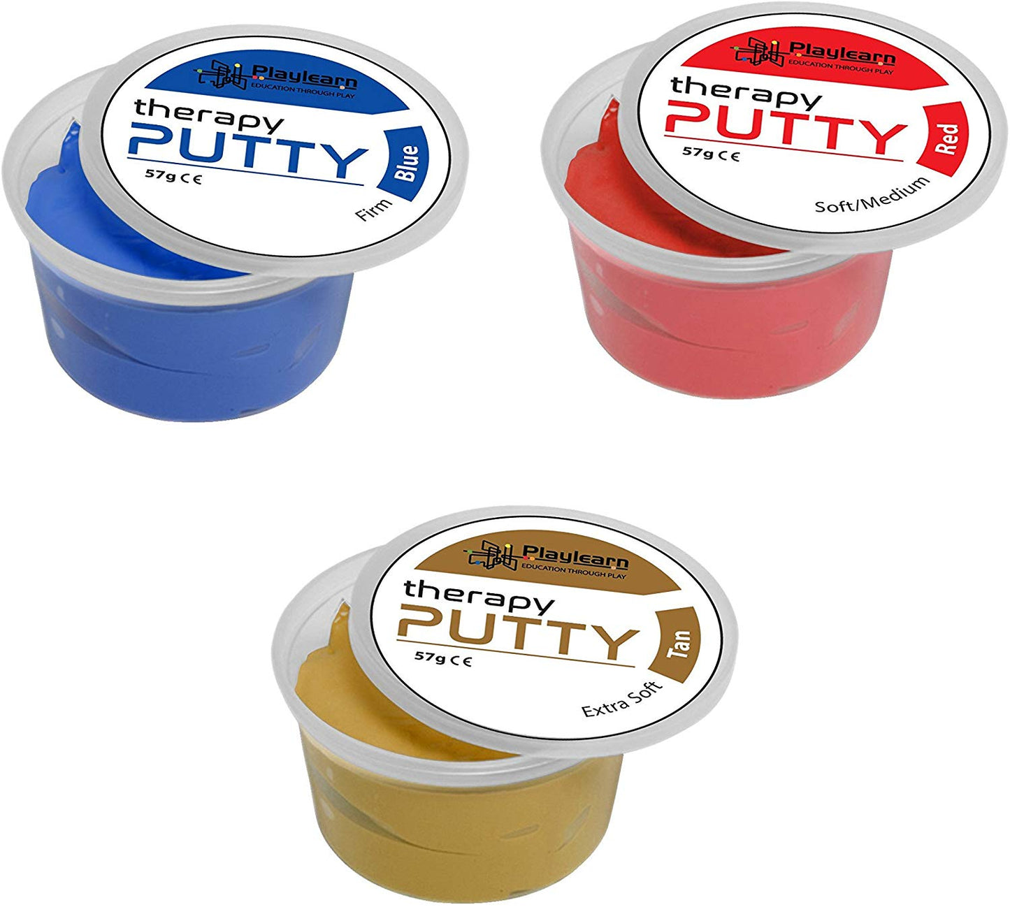 Therapy Putty (Set of 3) Extra Soft (Tan), Soft/Medium (Red) and Firm (Blue) - SENsory Toys4U