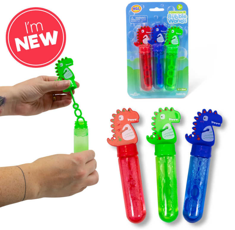 3pk Dinosaur Mini Bubble Wands