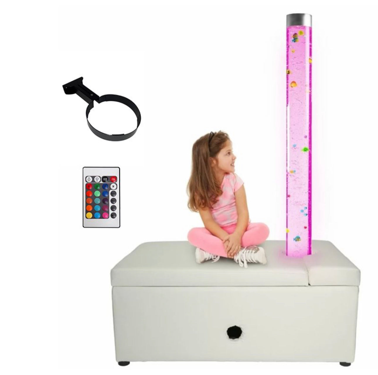 Bubble Sensory Light Tube 180cm & Rectangular Padded Surround Seat Plinth Base Sensory Kit/Set