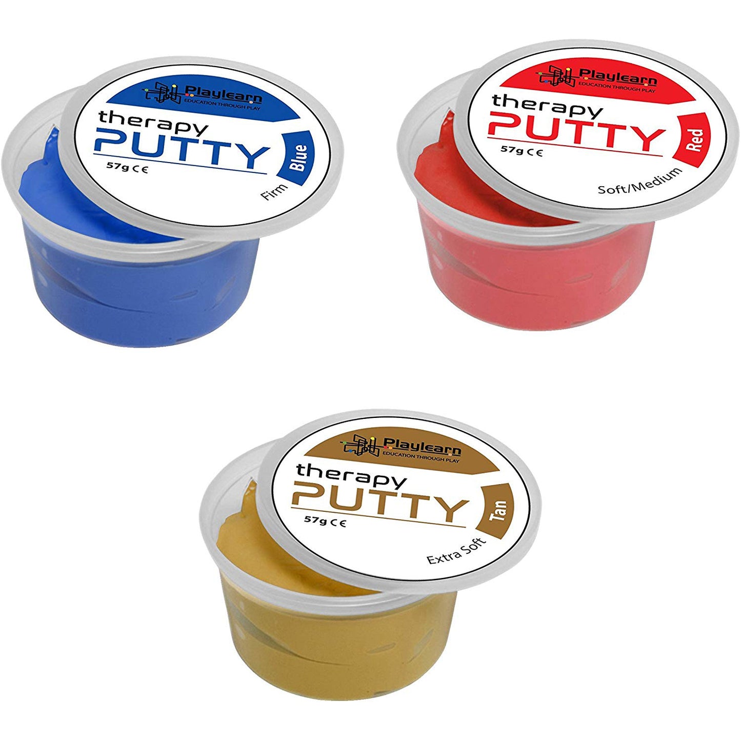 Therapy Putty (Set of 3) Extra Soft (Tan), Soft/Medium (Red) and Firm (Blue) - SENsory Toys4U