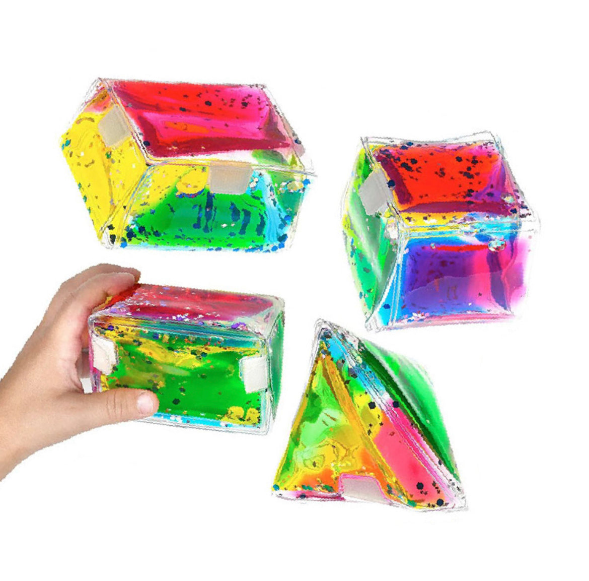 4 x Sensory Gel 3D Shapes Foldable Glitter Pouches with Velcro